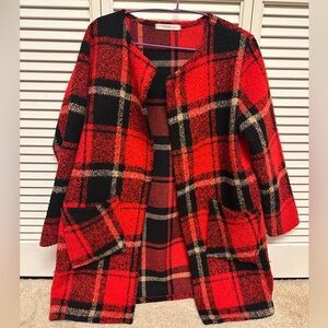 Stylish Red and Black Plaid Coat